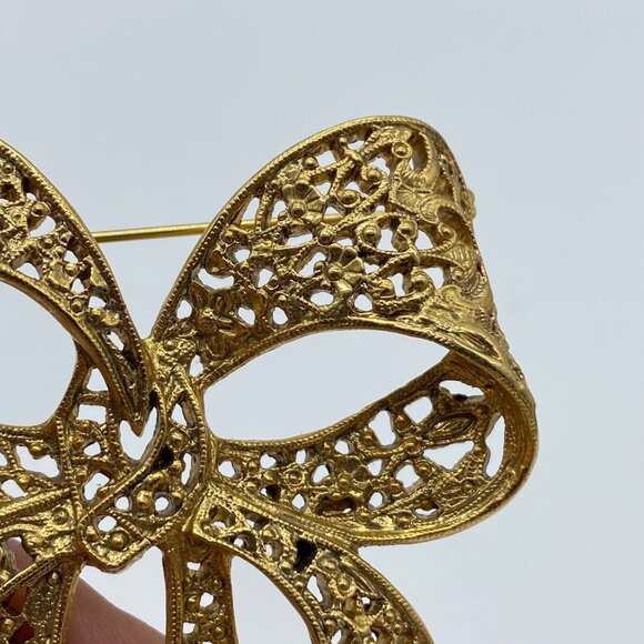 Vtg Large 3" Gold-Tone Filigree Bow Ribbon Brooch Statement Pin 1928 Jewelry Co - Picture 6 of 8